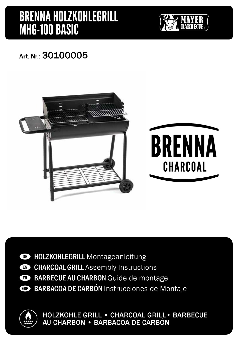 MAYER BARBECUE BRENNA CHARCOAL MHG100 BASIC ASSEMBLY INSTRUCTIONS