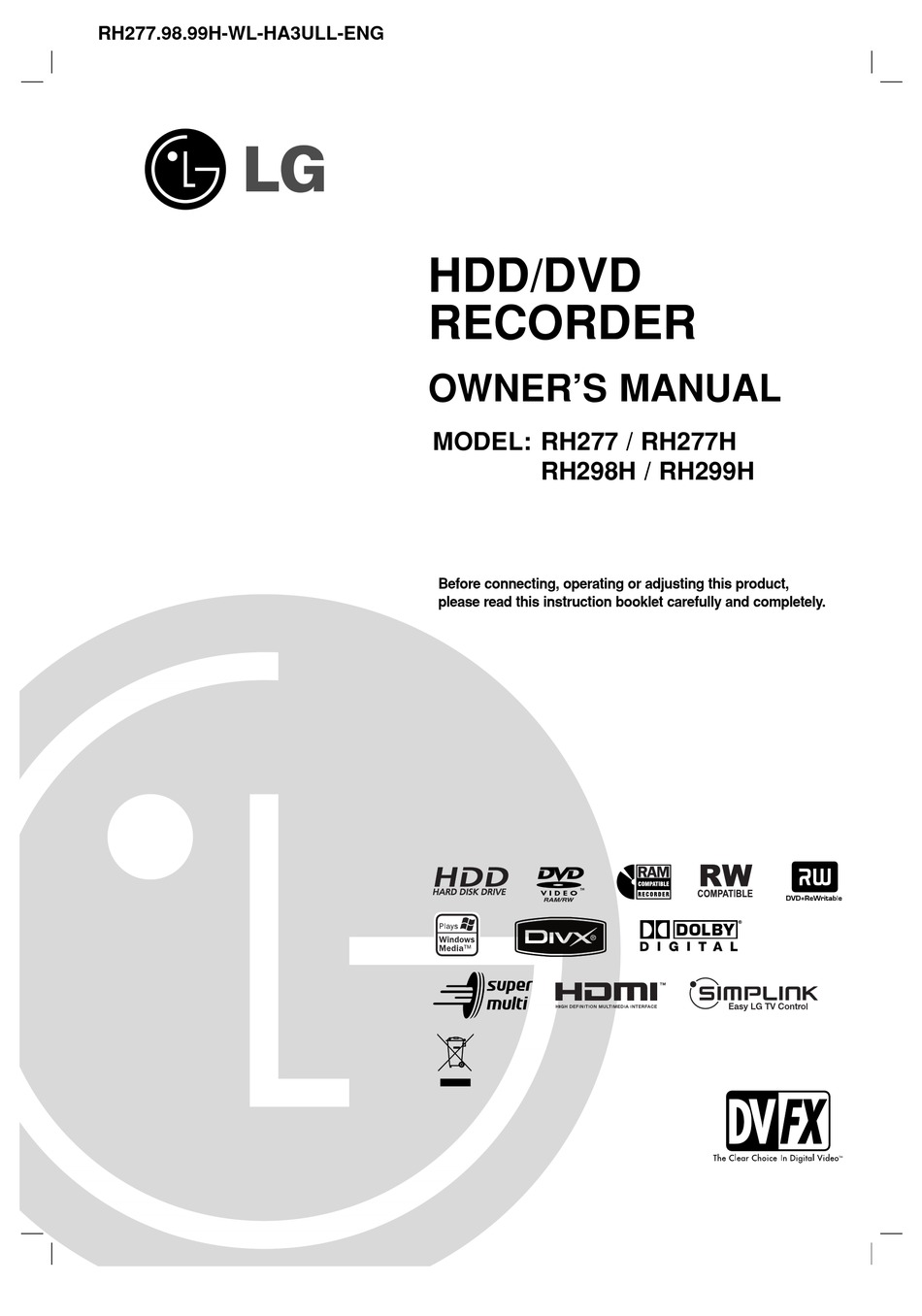 LG RH277 OWNER'S MANUAL Pdf Download | ManualsLib