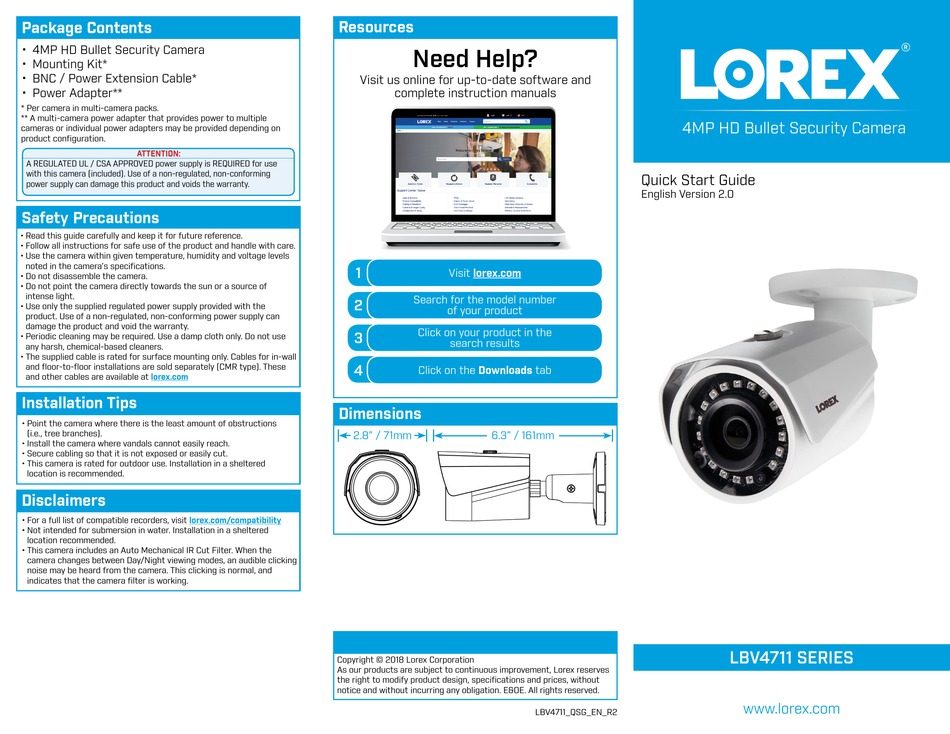 LOREX LBV4711BW-4PK QUICK START MANUAL Pdf Download | ManualsLib