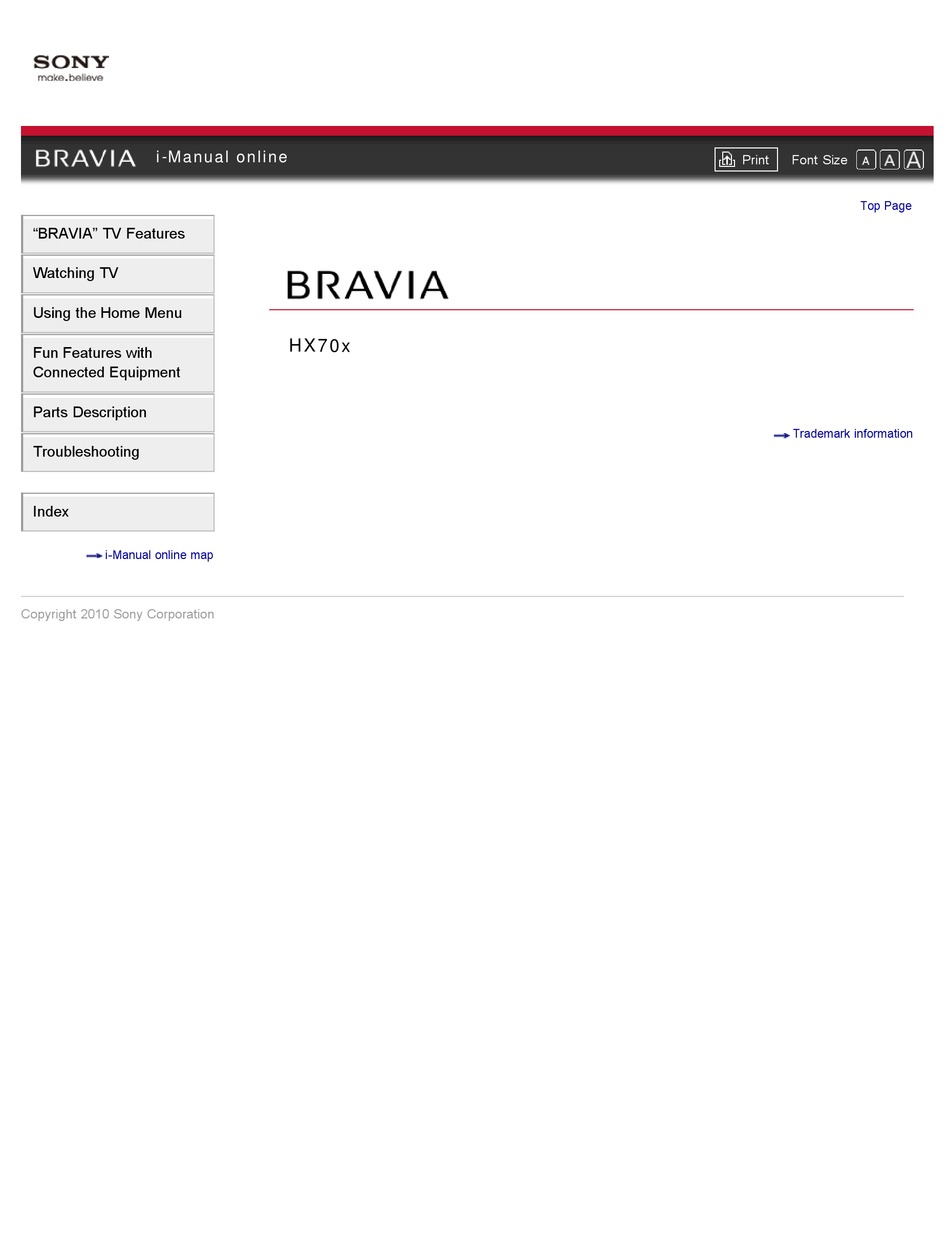 SONY BRAVIA HX70 SERIES MANUAL Pdf Download | ManualsLib