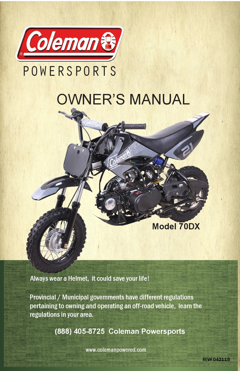 COLEMAN POWERSPORTS 70DX 2020 OWNER'S MANUAL Pdf Download ManualsLib