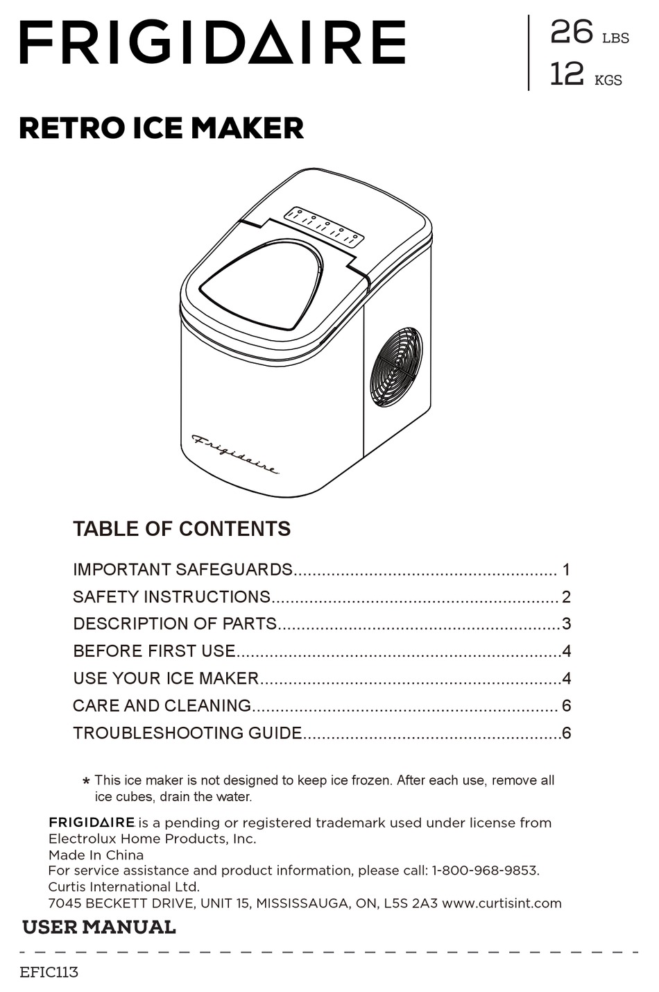 FRIGIDAIRE EFIC113 USER MANUAL Pdf Download ManuaLib