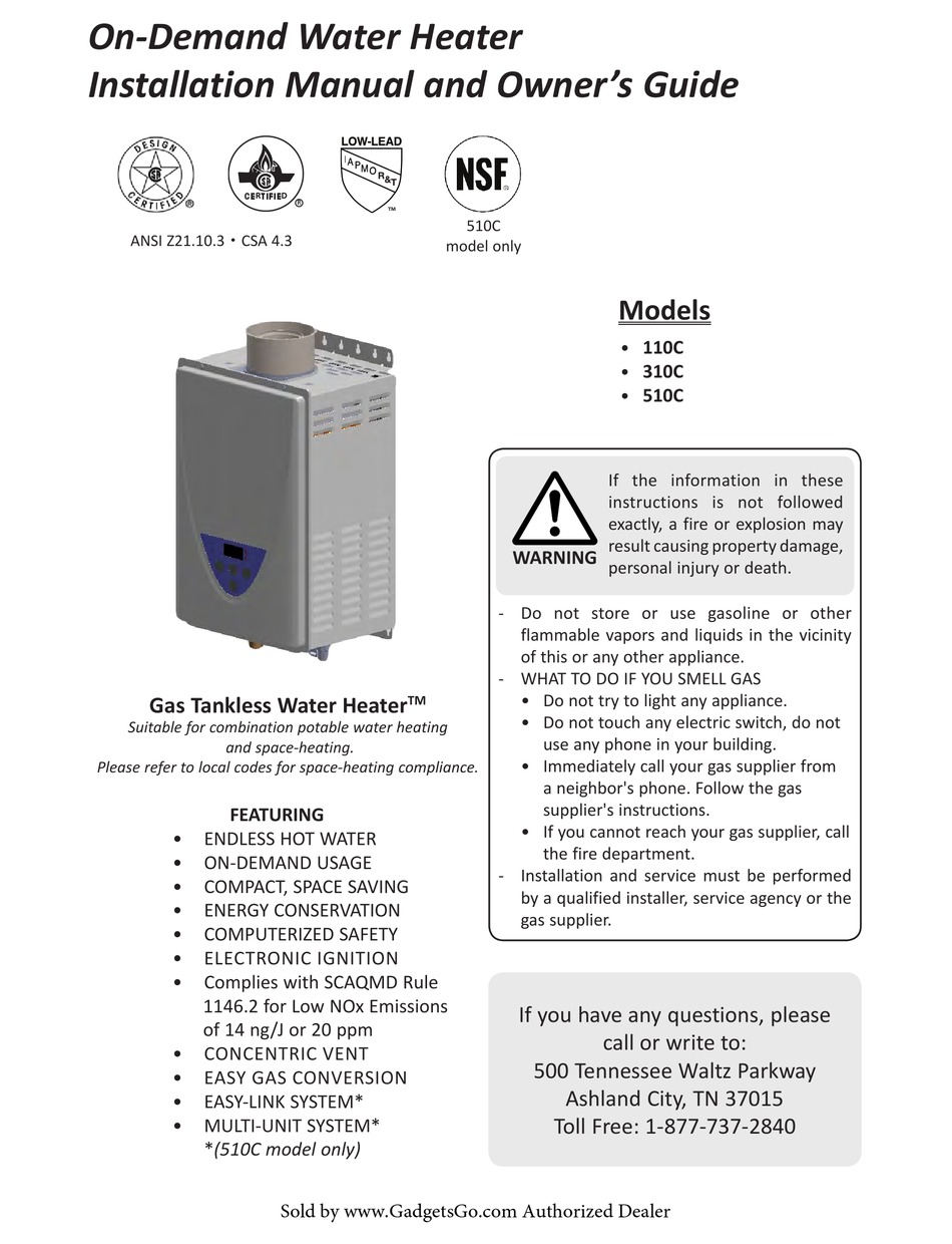 STATE WATER HEATERS 310C INSTALLATION MANUAL AND OWNER'S MANUAL Pdf ...