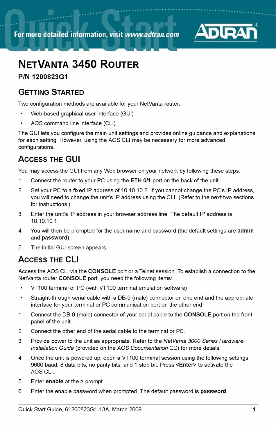 Adtran Netvanta 3450 Quick Start Manual Pdf Download 