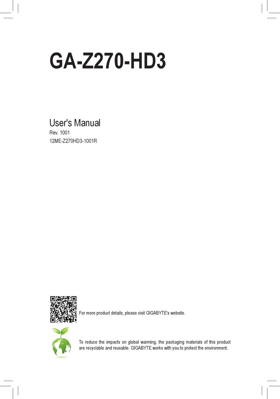 GIGABYTE TECHNOLOGY GAZ270HD3 USER MANUAL Pdf Download ManualsLib