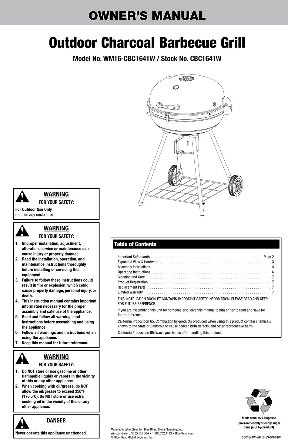 BLUE RHINO WM16-CBC1641W OWNER'S MANUAL Pdf Download | ManualsLib