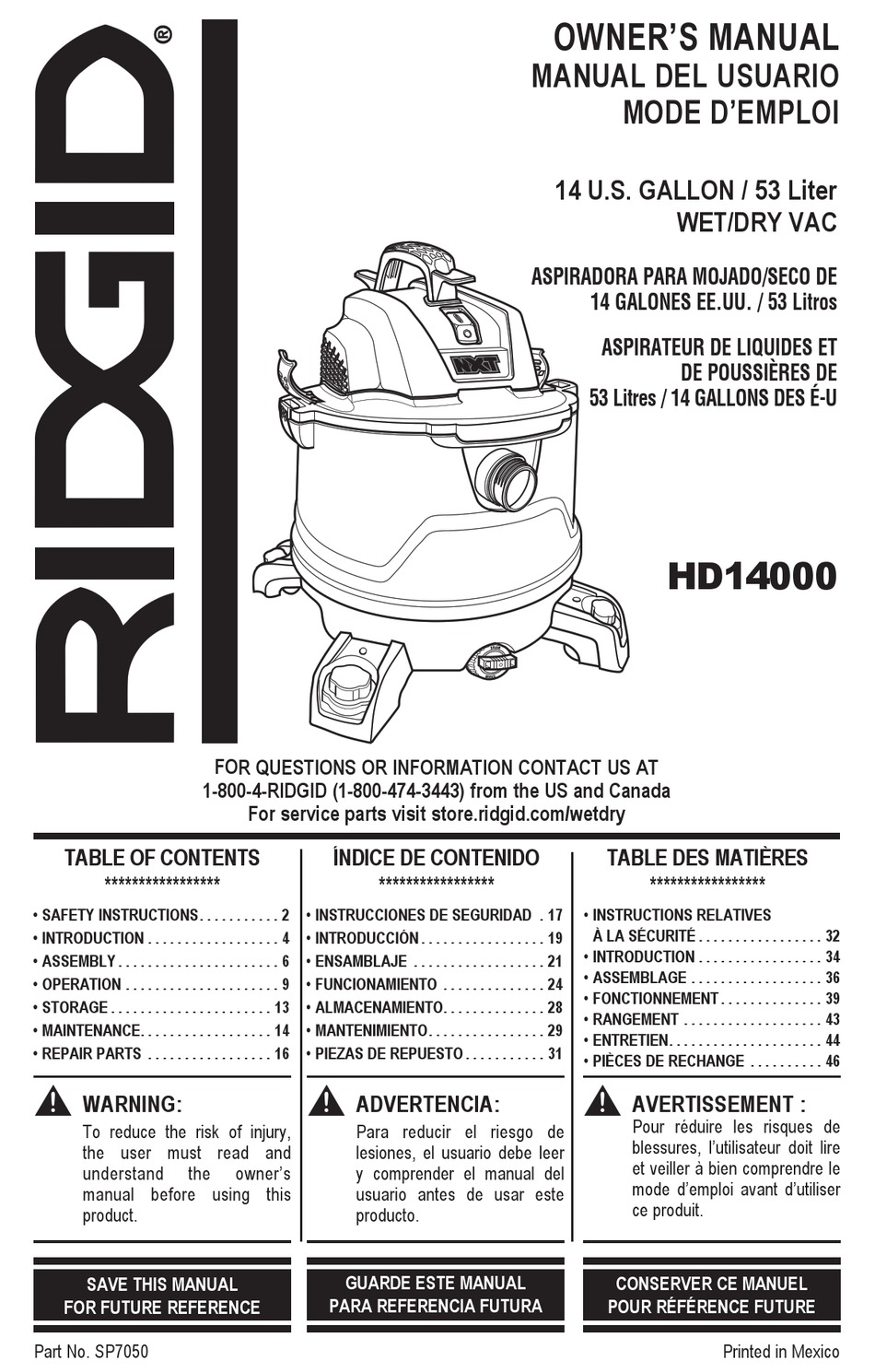 RIDGID HD1401 OWNER