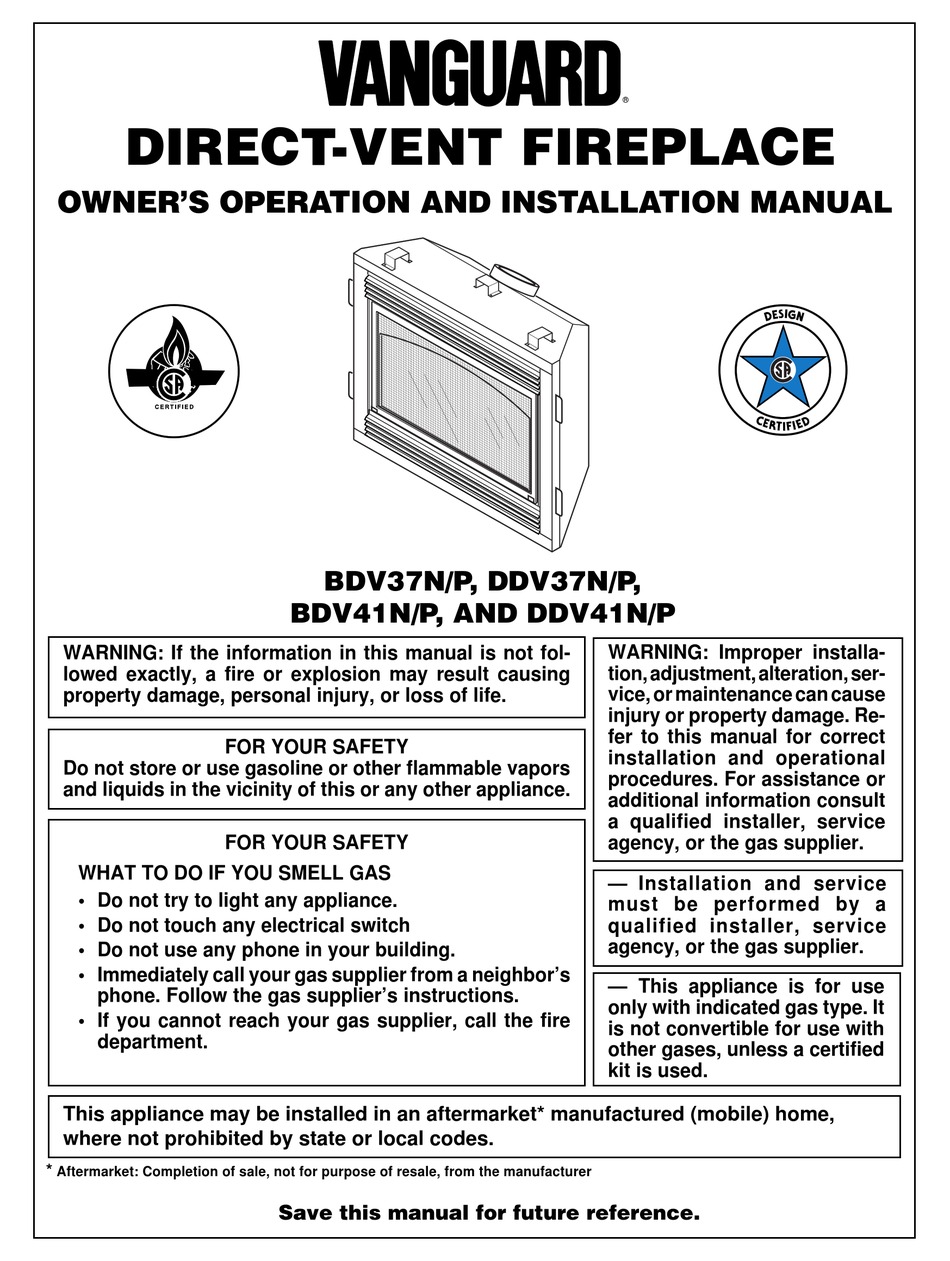 VANGUARD BDV37N OWNER'S OPERATION AND INSTALLATION MANUAL Pdf Download