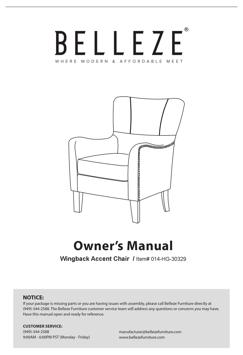 BELLEZE 014HG30329 OWNER'S MANUAL Pdf Download ManualsLib