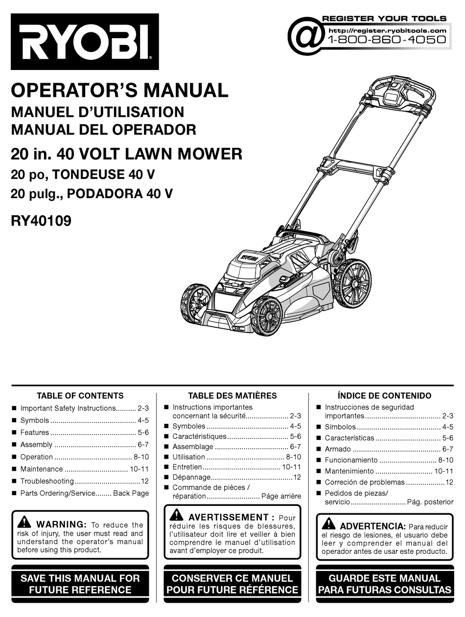 Ryobi Ry40109 Operators Manual Pdf Download Manualslib
