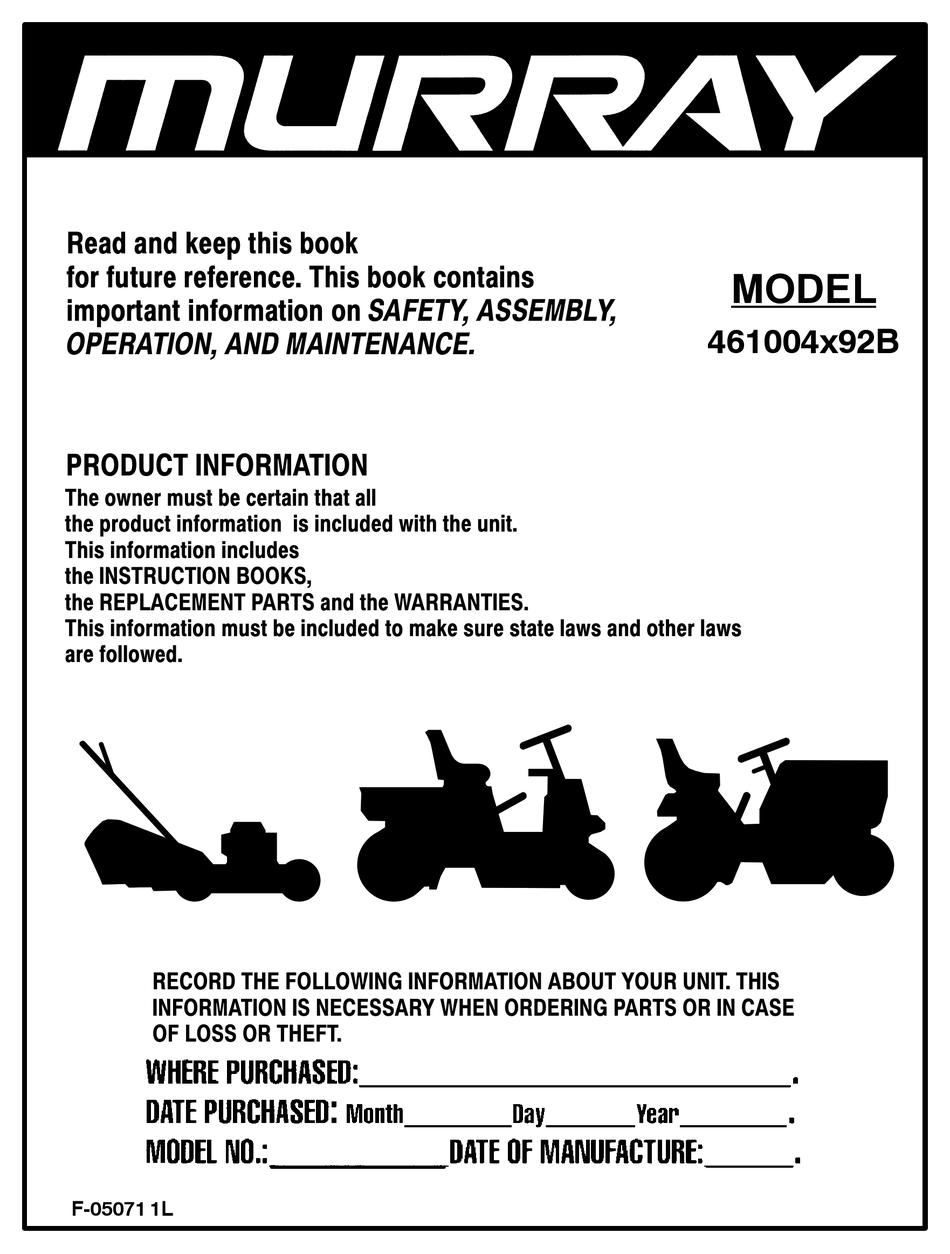 MURRAY 461004X92B MANUAL Pdf Download | ManualsLib