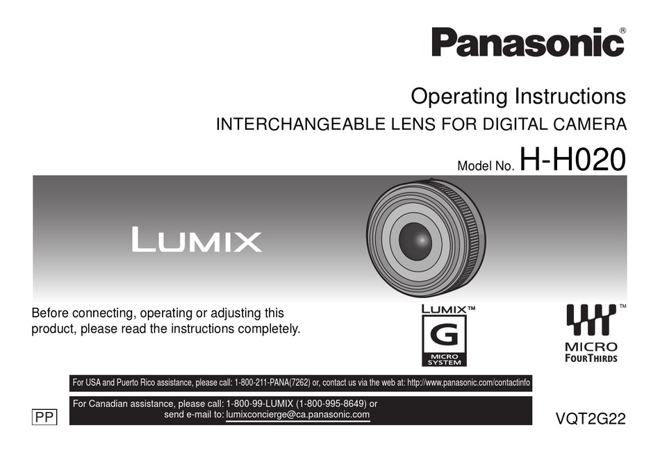 PANASONIC LUMIX G II HH020AK OPERATING INSTRUCTIONS MANUAL Pdf