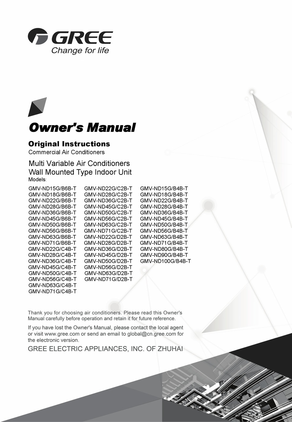 GREE GMVND15G/B6BT OWNER'S MANUAL Pdf Download ManualsLib