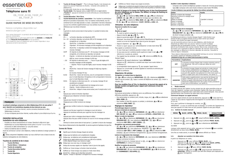 ESSENTIEL B EB T-11-SF R QUICK START UP MANUAL Pdf Download | ManualsLib