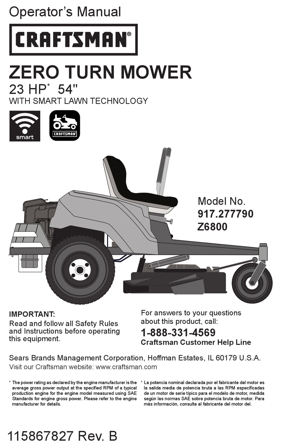 Craftsman z6000 clearance manual