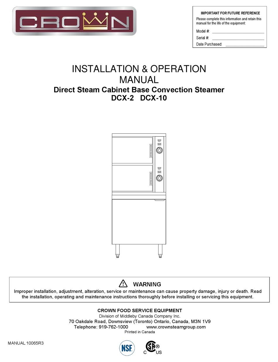 CROWN FOOD DCX2 INSTALLATION & OPERATION MANUAL Pdf Download ManualsLib
