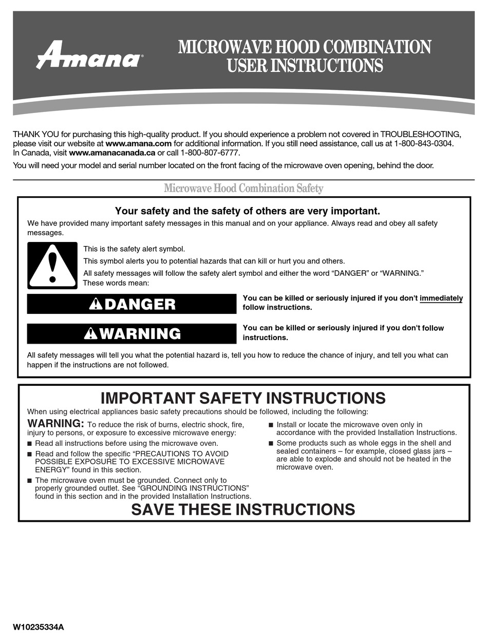 AMANA YAMV1160VAB1 USER INSTRUCTIONS Pdf Download ManualsLib