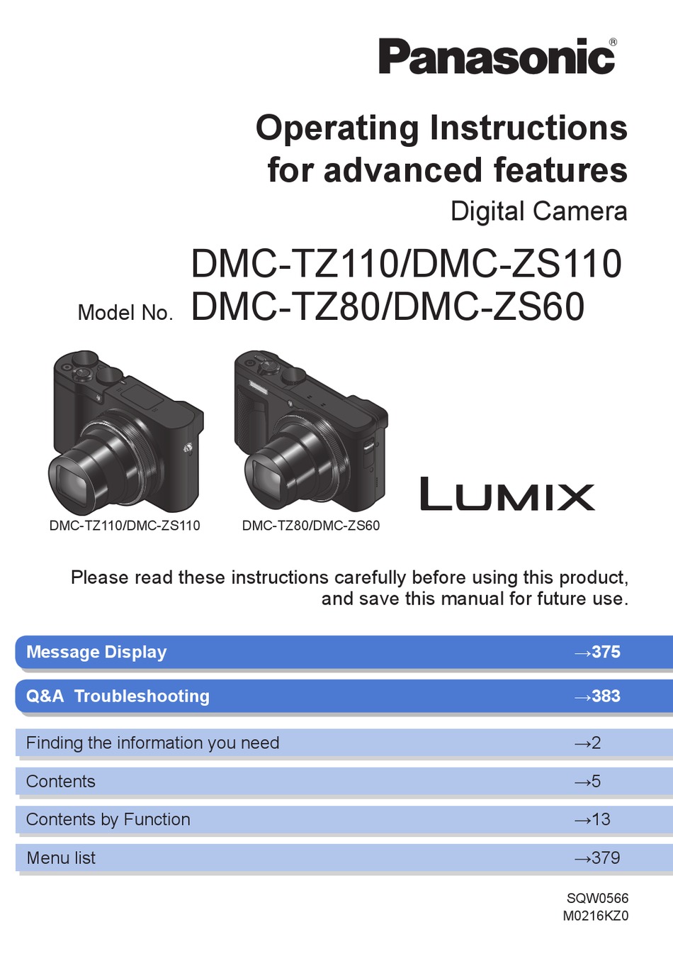 PANASONIC LUMIX DMCZS110 OPERATING INSTRUCTIONS FOR ADVANCED FEATURES