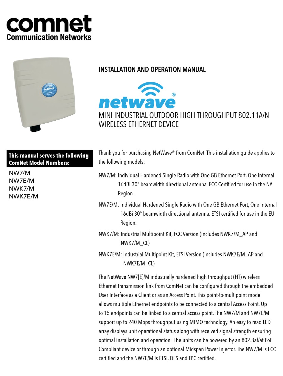 COMNET NW7/M INSTALLATION AND OPERATION MANUAL Pdf Download | ManualsLib