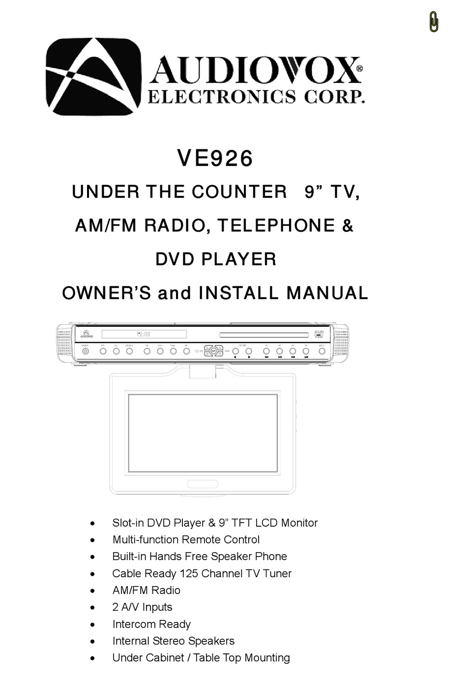 AUDIOVOX VE926 OWNERS AND INSTALLATION MANUAL Pdf Download ManualsLib