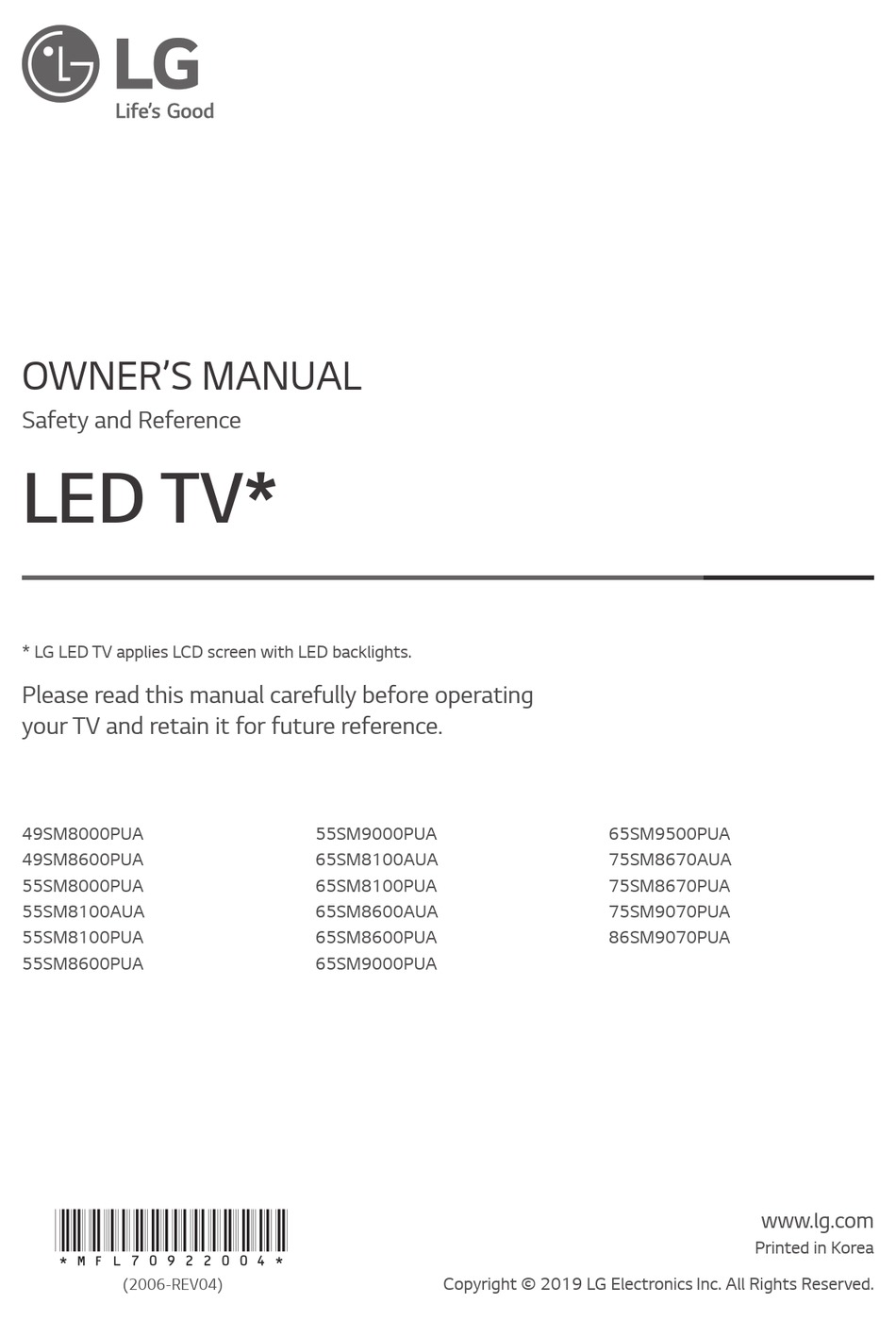 LG 49SM86 SERIES OWNER'S MANUAL Pdf Download | ManualsLib