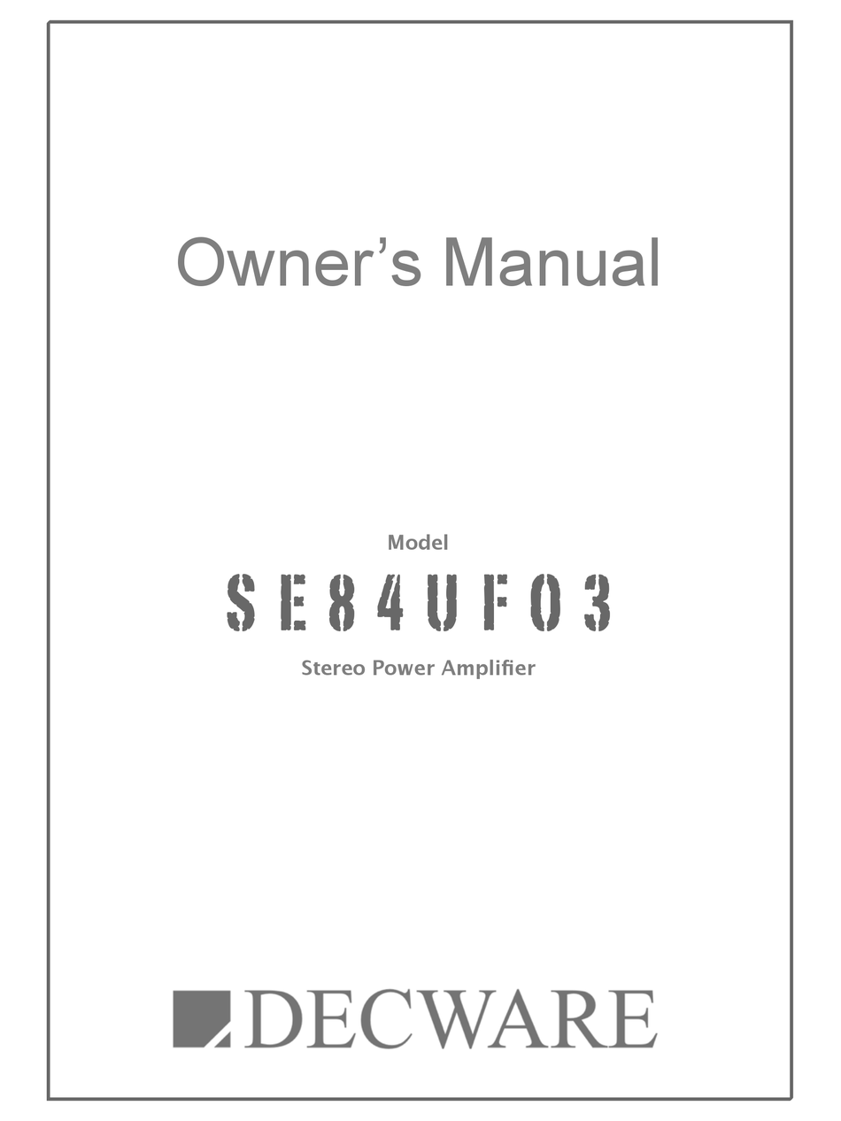 DECWARE SE84UFO3 OWNER'S MANUAL Pdf Download ManualsLib