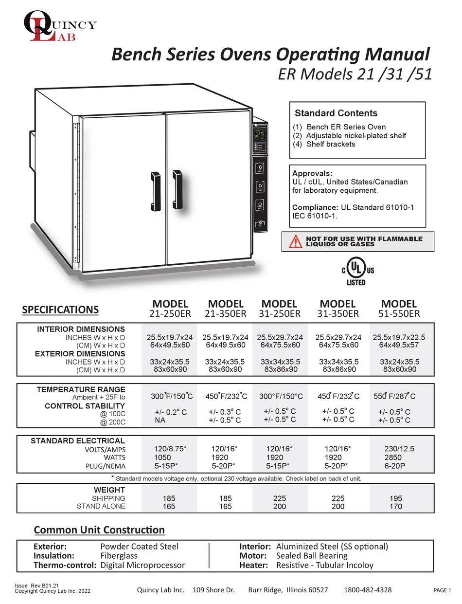 QUINCY LAB 21250ER OPERATING MANUAL Pdf Download ManualsLib