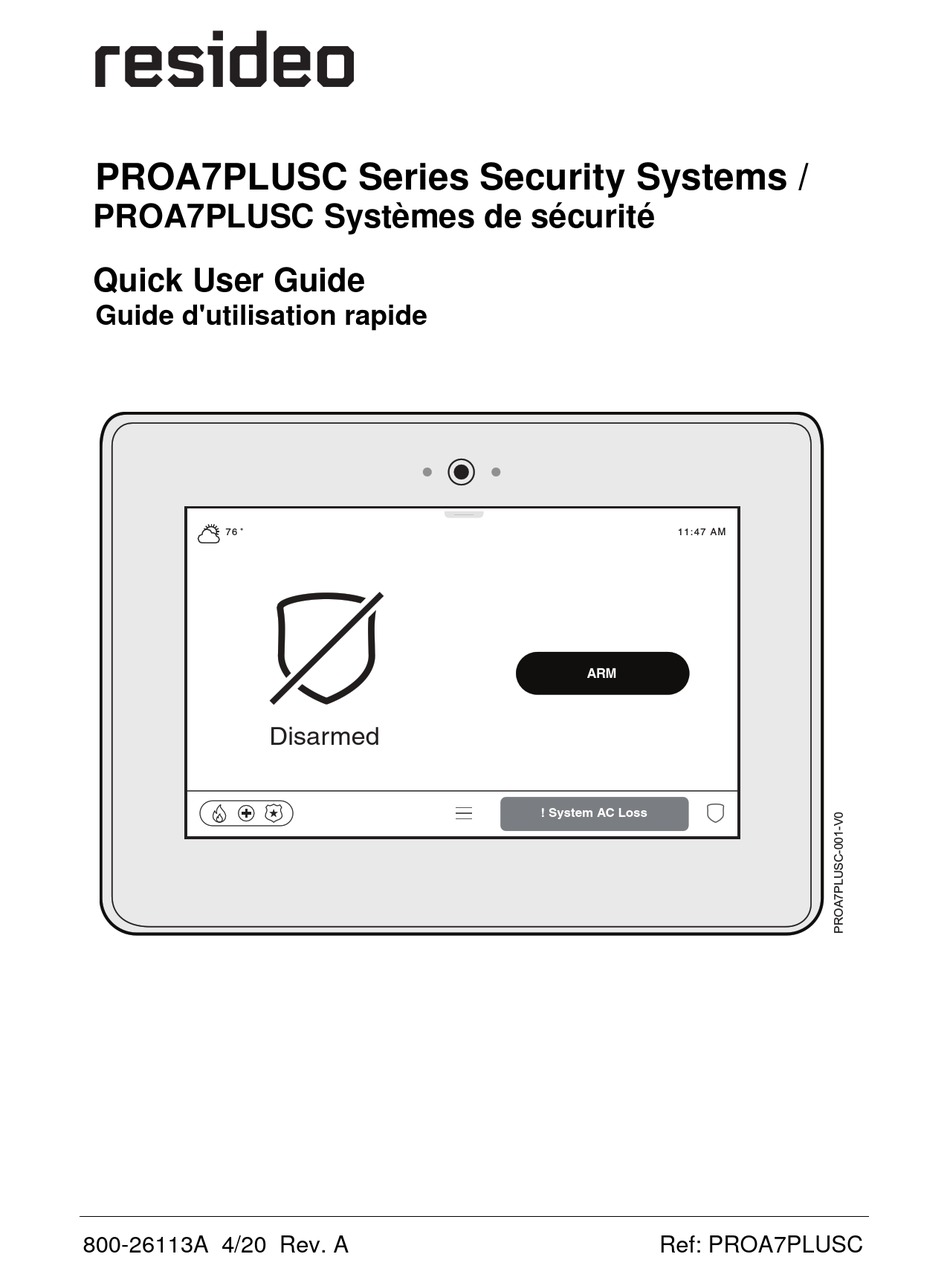 RESIDEO PROA7PLUSC SERIES QUICK USER MANUAL Pdf Download | ManualsLib