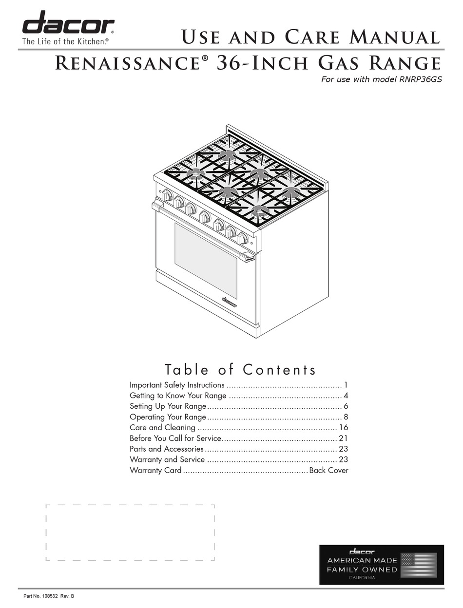 DACOR RENAISSANCE RNRP30GSLP USE AND CARE MANUAL Pdf Download ManualsLib