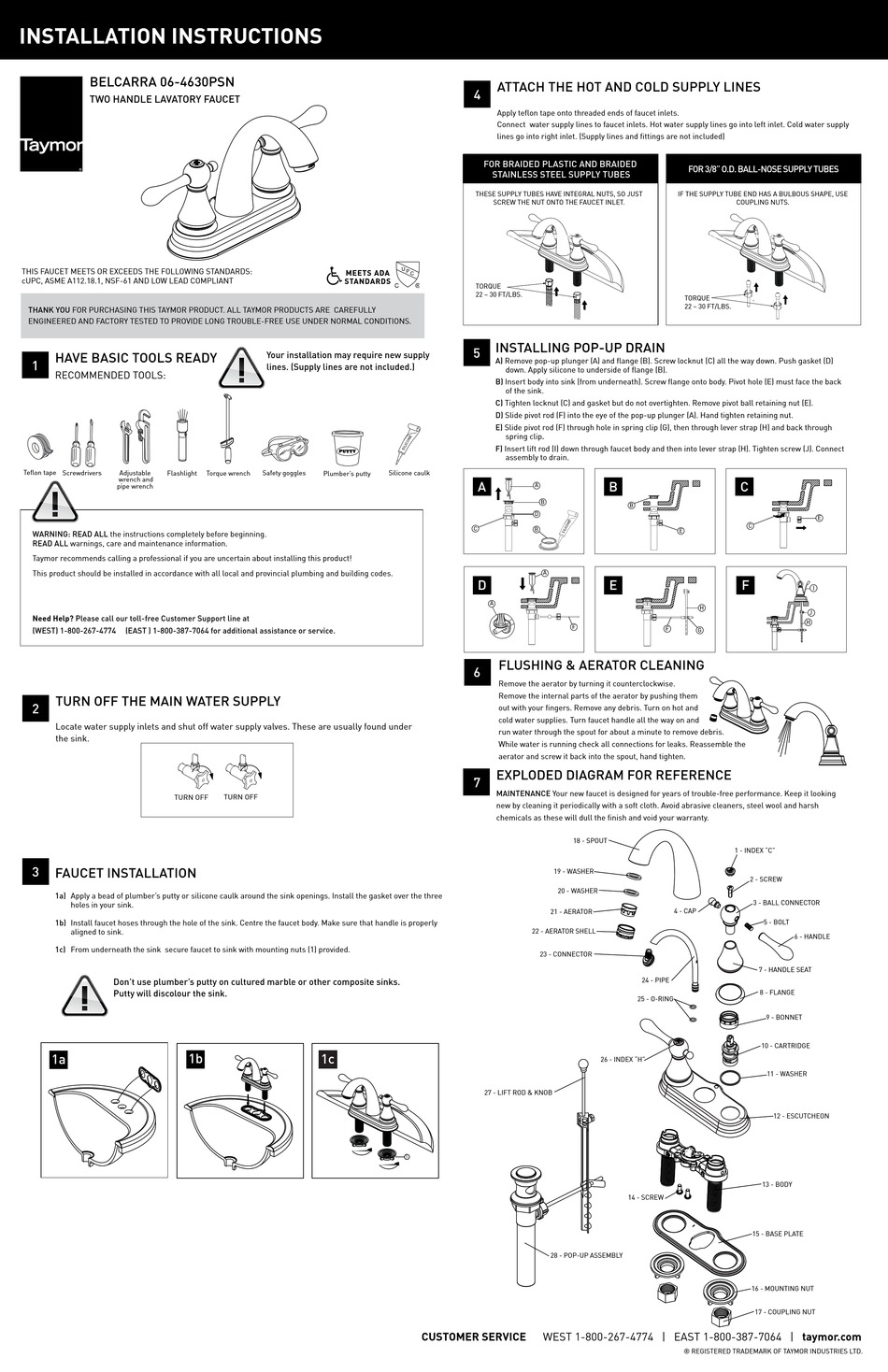 TAYMOR BELCARRA 06-4630PSN INSTALLATION INSTRUCTIONS Pdf Download ...