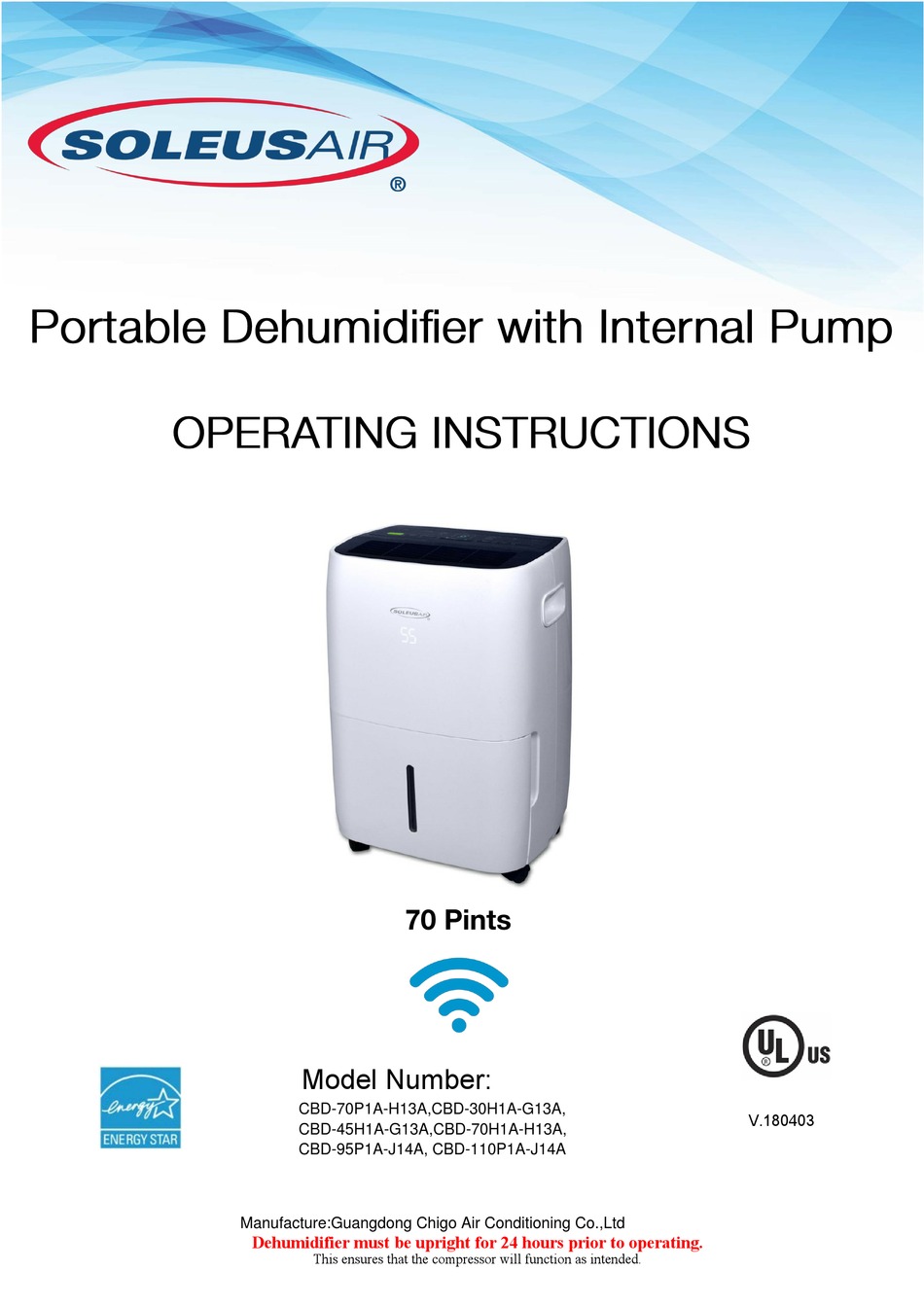 SOLEUS AIR CBD70P1AH13A OPERATING INSTRUCTIONS MANUAL Pdf Download