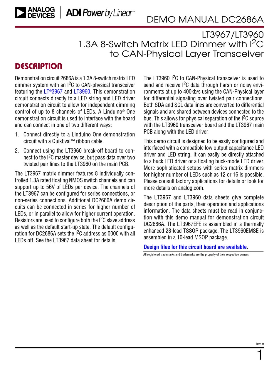 LINEAR ANALOG DEVICES LT3960 DEMO MANUAL Pdf Download ManualsLib