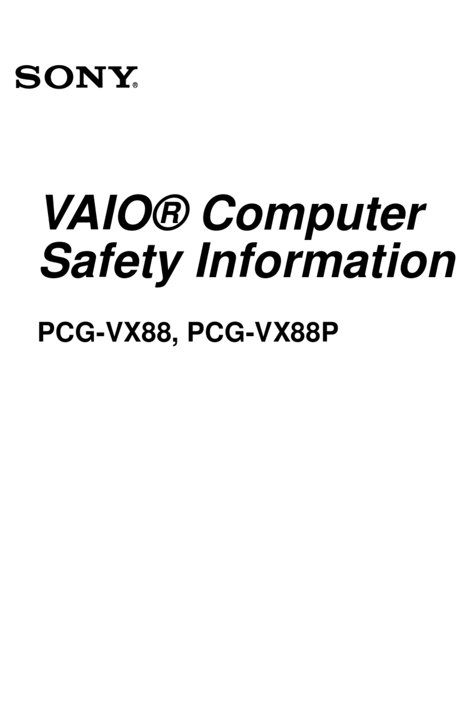 SONY VAIO PCG-VX88P SAFETY INFORMATION MANUAL Pdf Download | ManualsLib