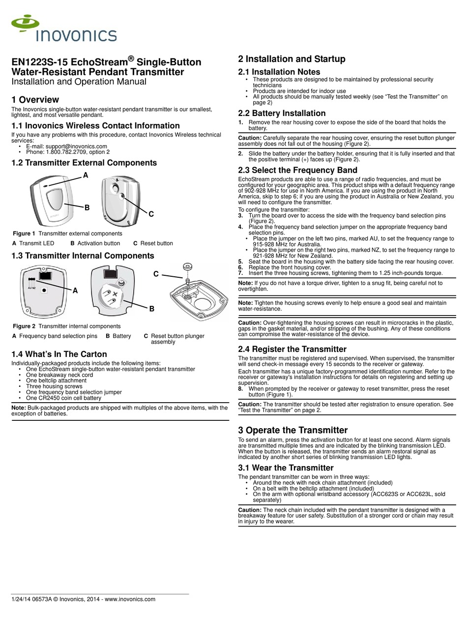 INOVONICS ECHOSTREAM EN1223S-15 INSTALLATION AND OPERATION MANUAL Pdf ...