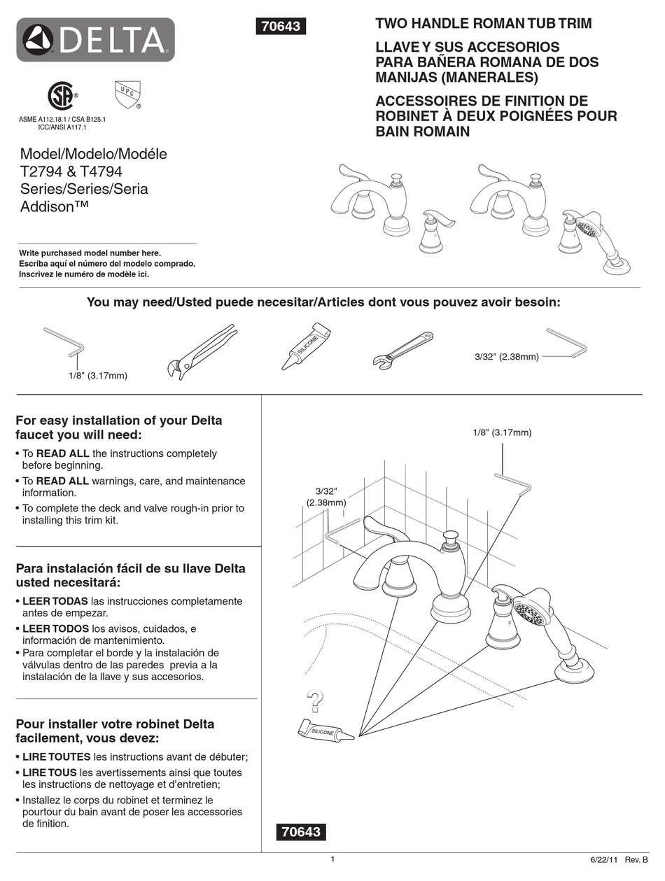 DELTA ADDISON T2794 MANUAL Pdf Download ManualsLib   Delta Addison T2794 