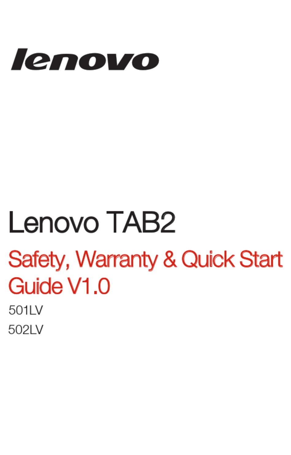 LENOVO TAB2 SAFETY, WARRANTY & QUICK START Pdf Download | ManualsLib