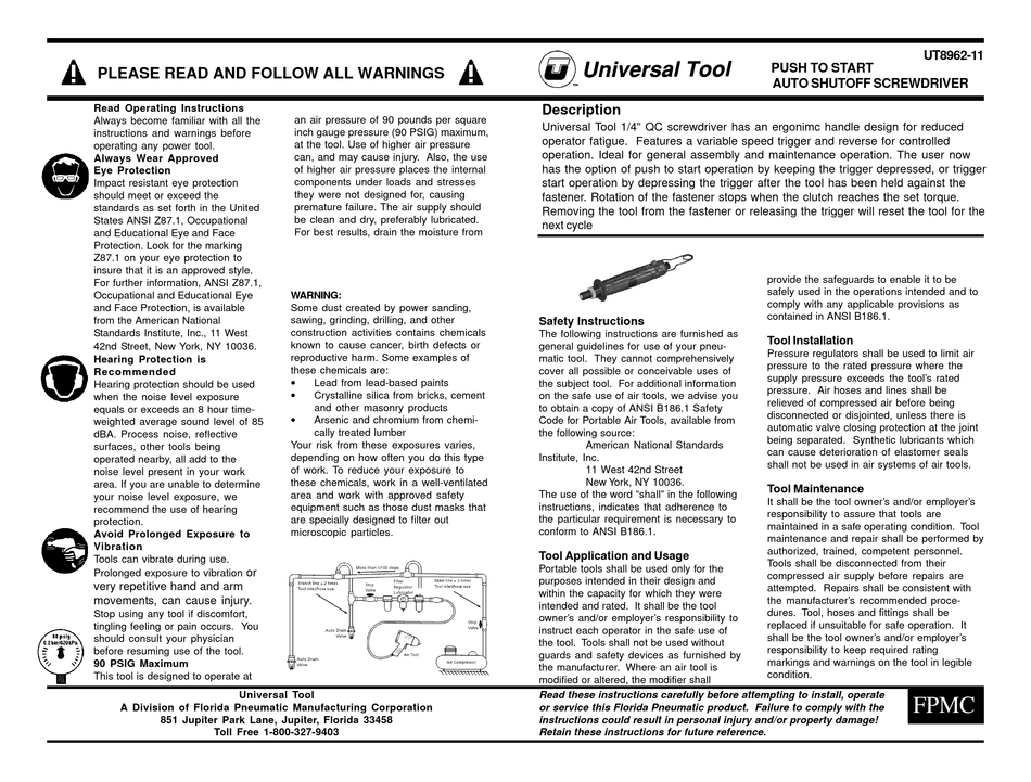 UNIVERSAL TOOL UT896211 OPERATING INSTRUCTIONS Pdf Download ManualsLib