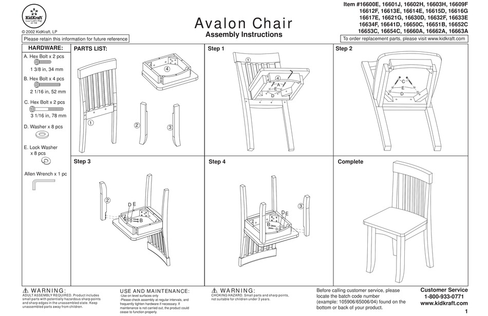 KIDKRAFT AVALON 16600E ASSEMBLY INSTRUCTIONS Pdf Download ManualsLib