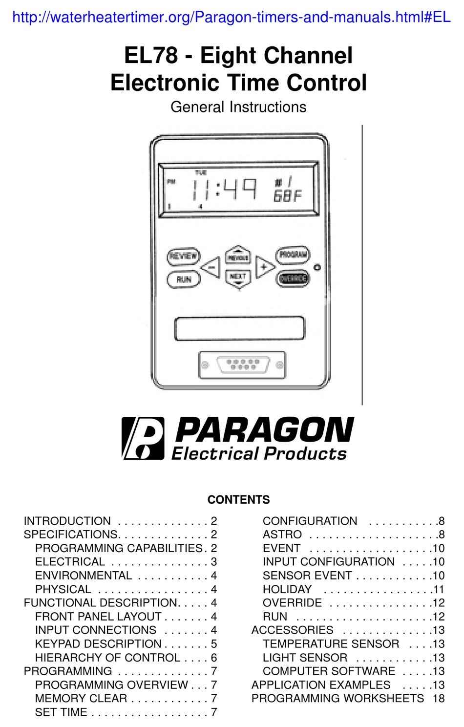 PARAGON EL78 GENERAL INSTRUCTIONS MANUAL Pdf Download ManualsLib