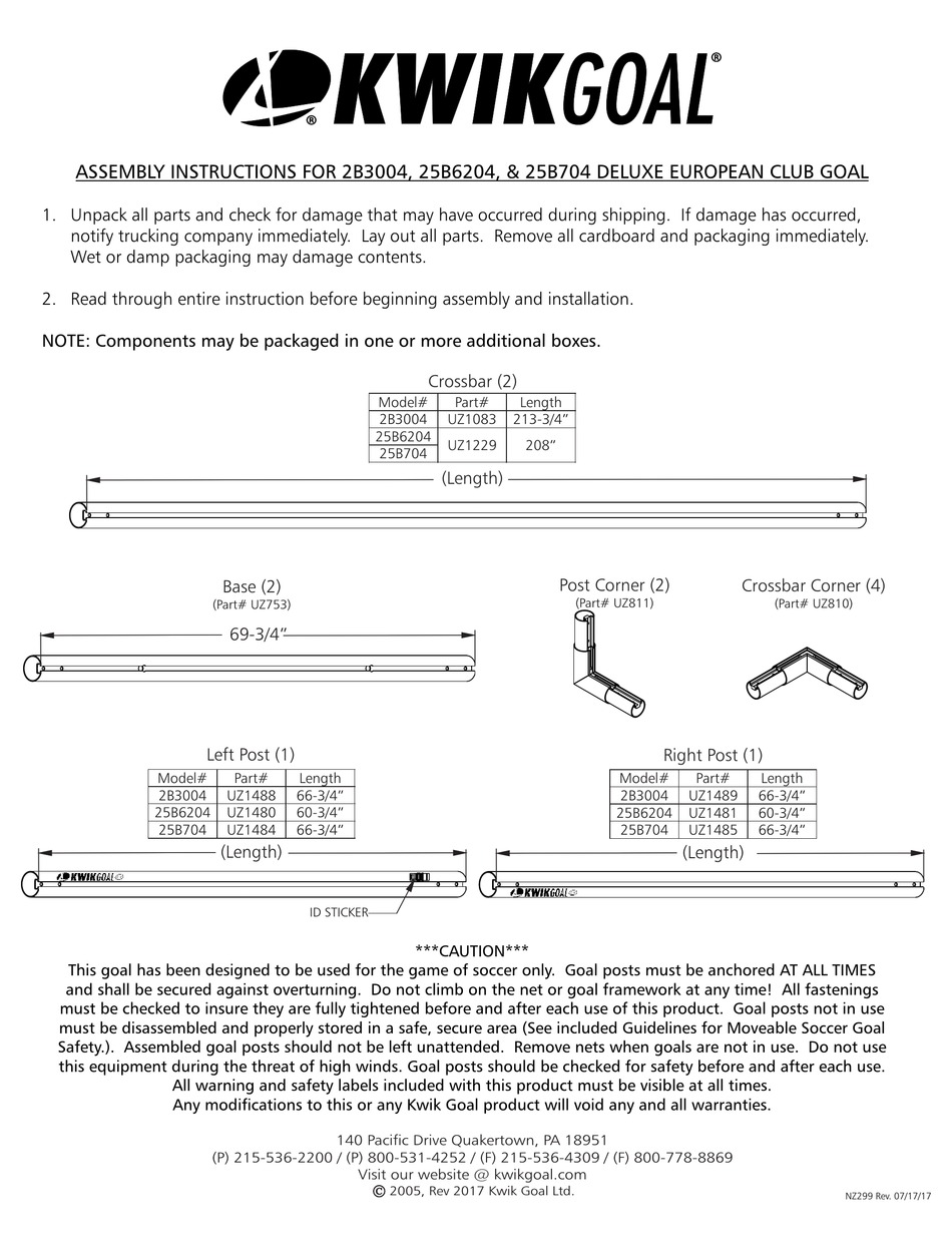 kwikgoal-2b3004-assembly-instructions-manual-pdf-download-manualslib