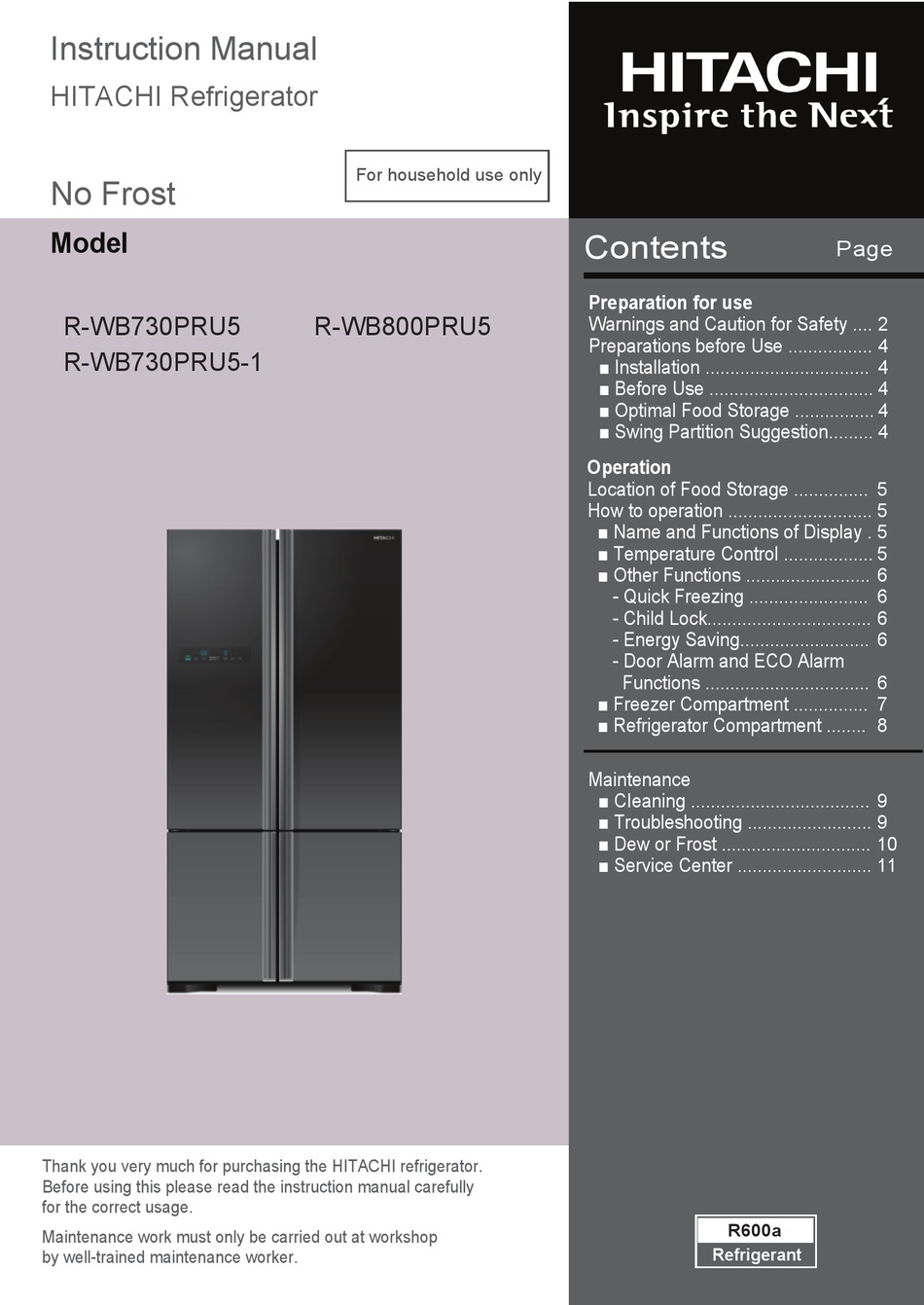 HITACHI RWB730PRU5 INSTRUCTION MANUAL Pdf Download ManualsLib