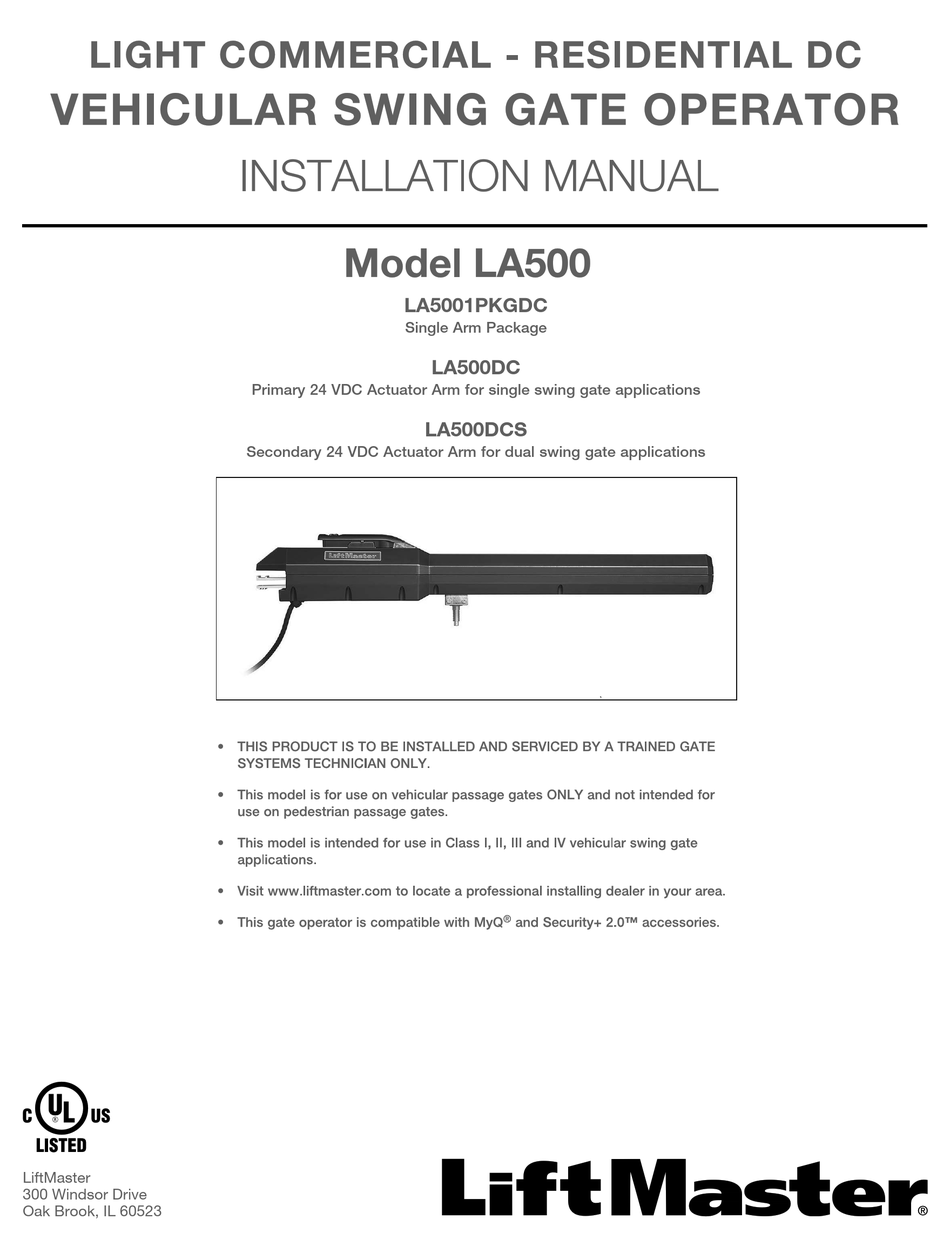 CHAMBERLAIN LA500 INSTALLATION MANUAL Pdf Download | ManualsLib