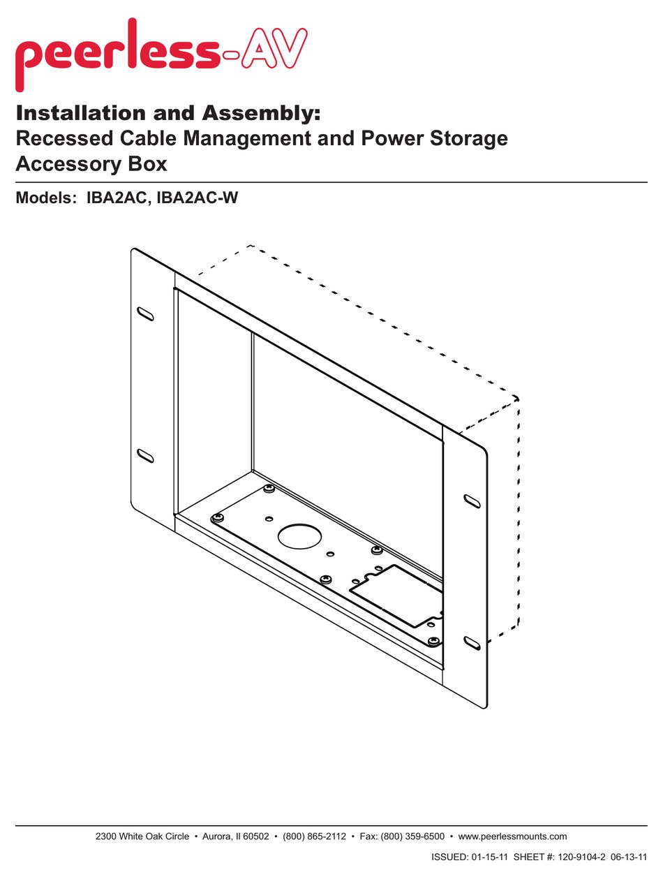 Peerless Iba2Ac Recessed Cable and Storage Management Box