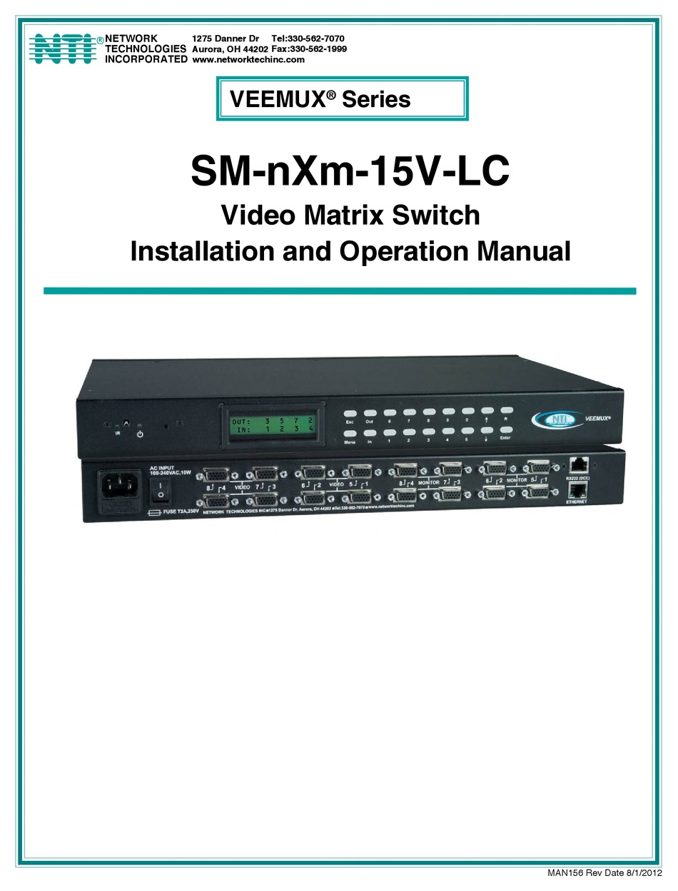 NTI VEEMUX SM X V LC SERIES INSTALLATION AND OPERATION MANUAL Pdf Download ManualsLib