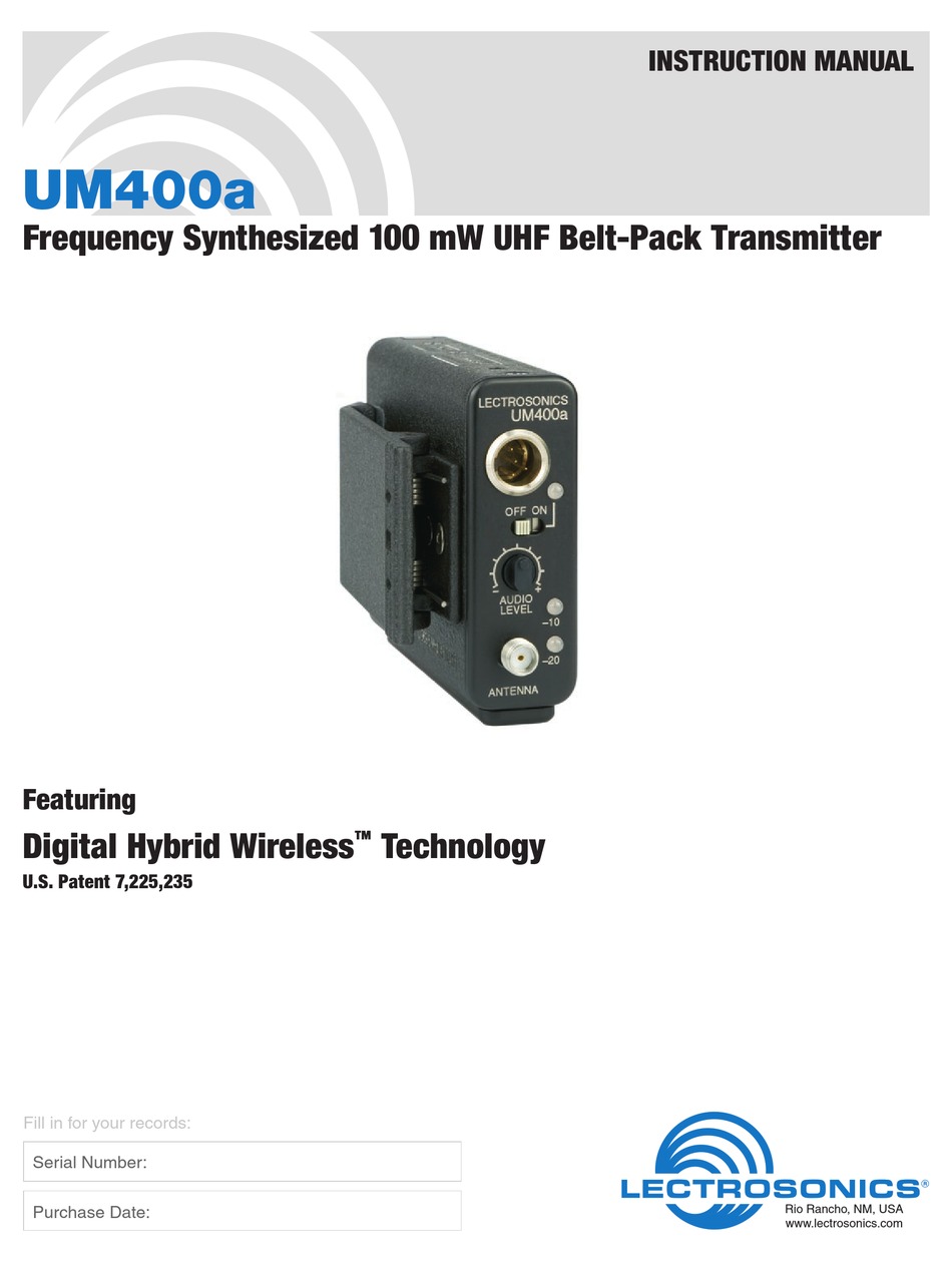 LECTROSONICS UM400E INSTRUCTION MANUAL Pdf Download ManualsLib