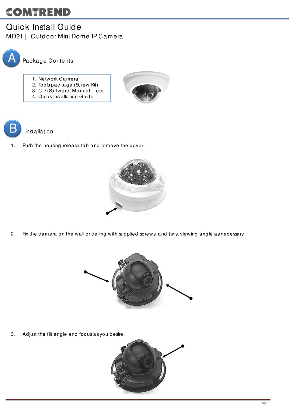 COMTREND CORPORATION MD21 QUICK INSTALLATION MANUAL Pdf Download