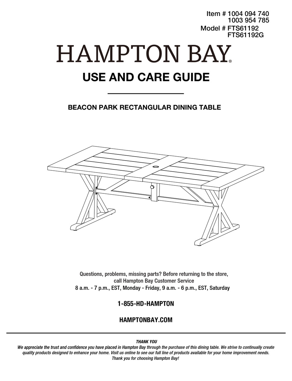 HAMPTON BAY FTS61192 USE AND CARE MANUAL Pdf Download ManualsLib