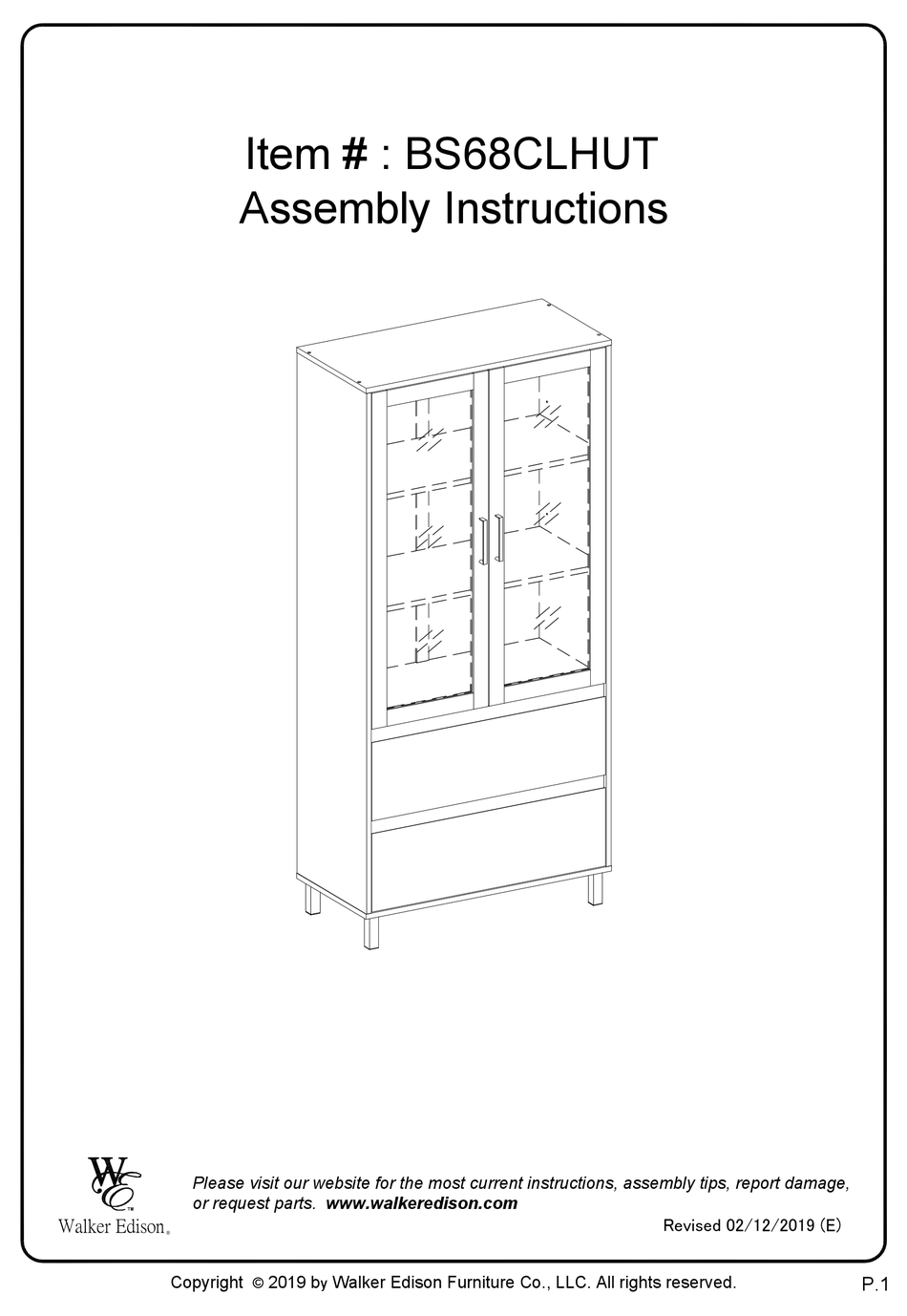 WALKER EDISON BS68CLHUT ASSEMBLY INSTRUCTIONS MANUAL Pdf Download ManualsLib