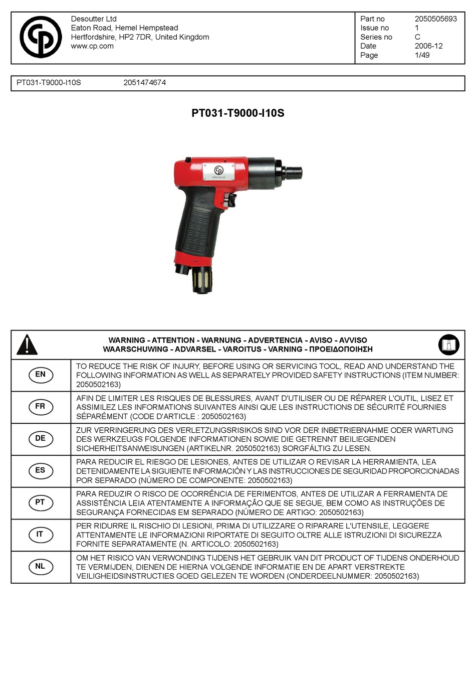 DESOUTTER PT031T9000I10S MANUAL Pdf Download ManualsLib