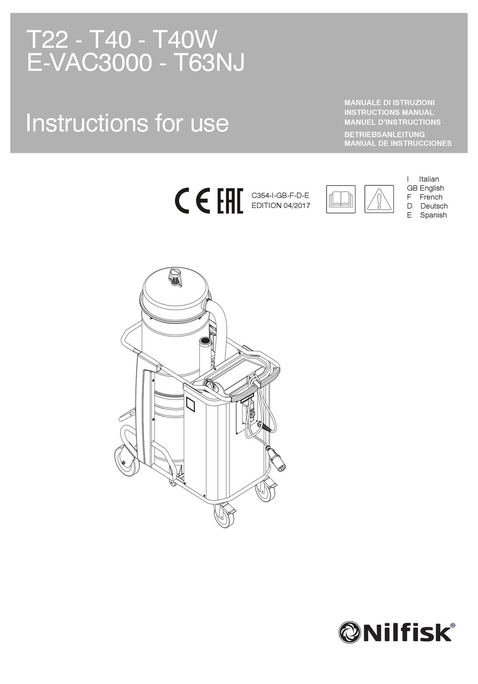 NILFISKADVANCE T63NJ INSTRUCTIONS FOR USE MANUAL Pdf Download ManualsLib